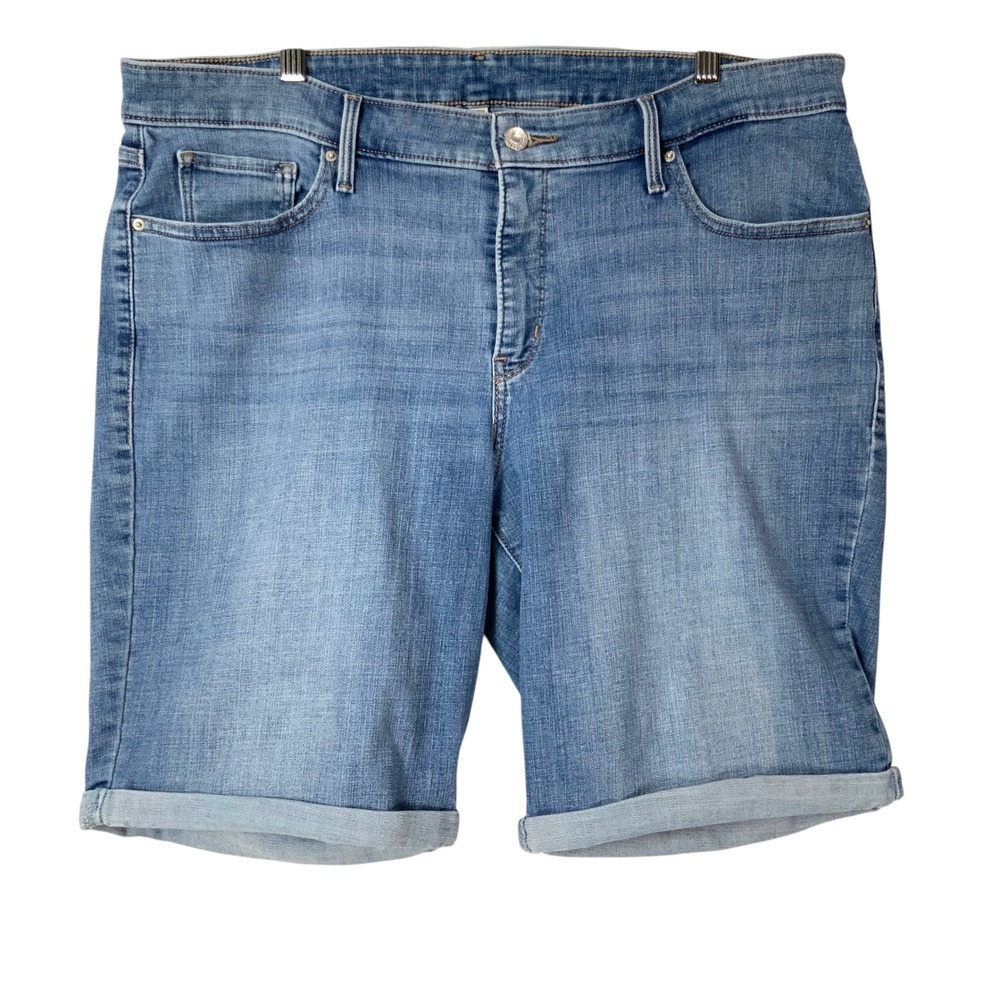 Levi's Blue Jean Shorts 20W Button Zip Mid Rise Cuffed Hem Stretch Denim